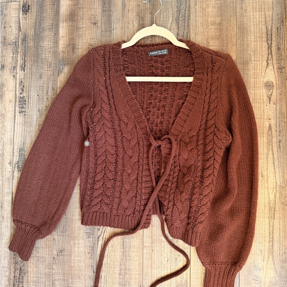 SHEIN Rust Cable Knit Cardigan